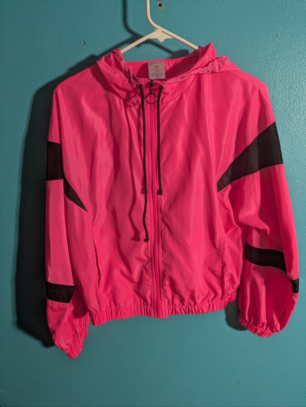 Hot Pink Zip-Up Windbreaker with Black Accents‎ Y2K